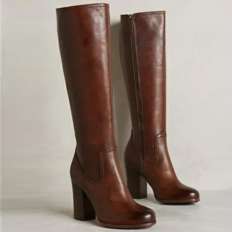 Bottines élégantes grande taille pour femme avec fermeture éclair latérale et talon haut épais