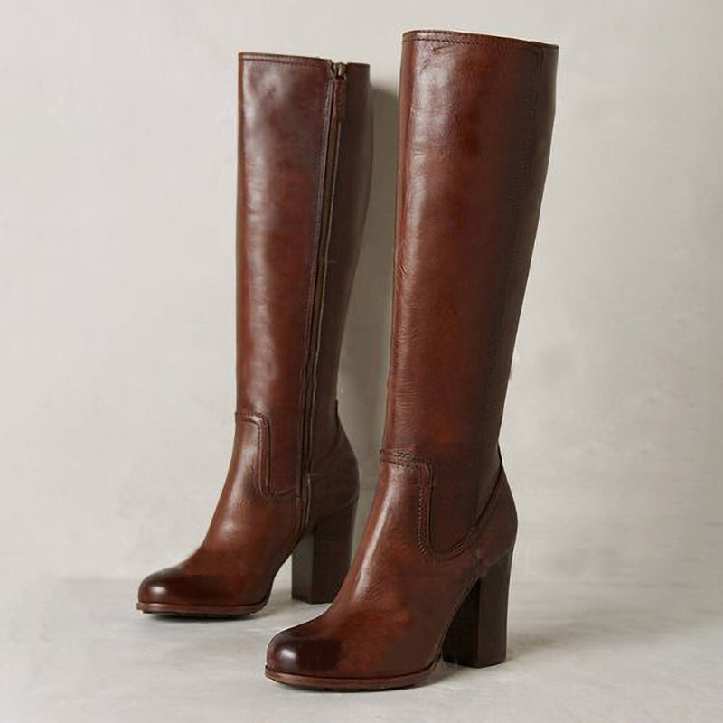 Bottines élégantes grande taille pour femme avec fermeture éclair latérale et talon haut épais