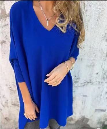 Chemise longue à manches longues tricotée col en V