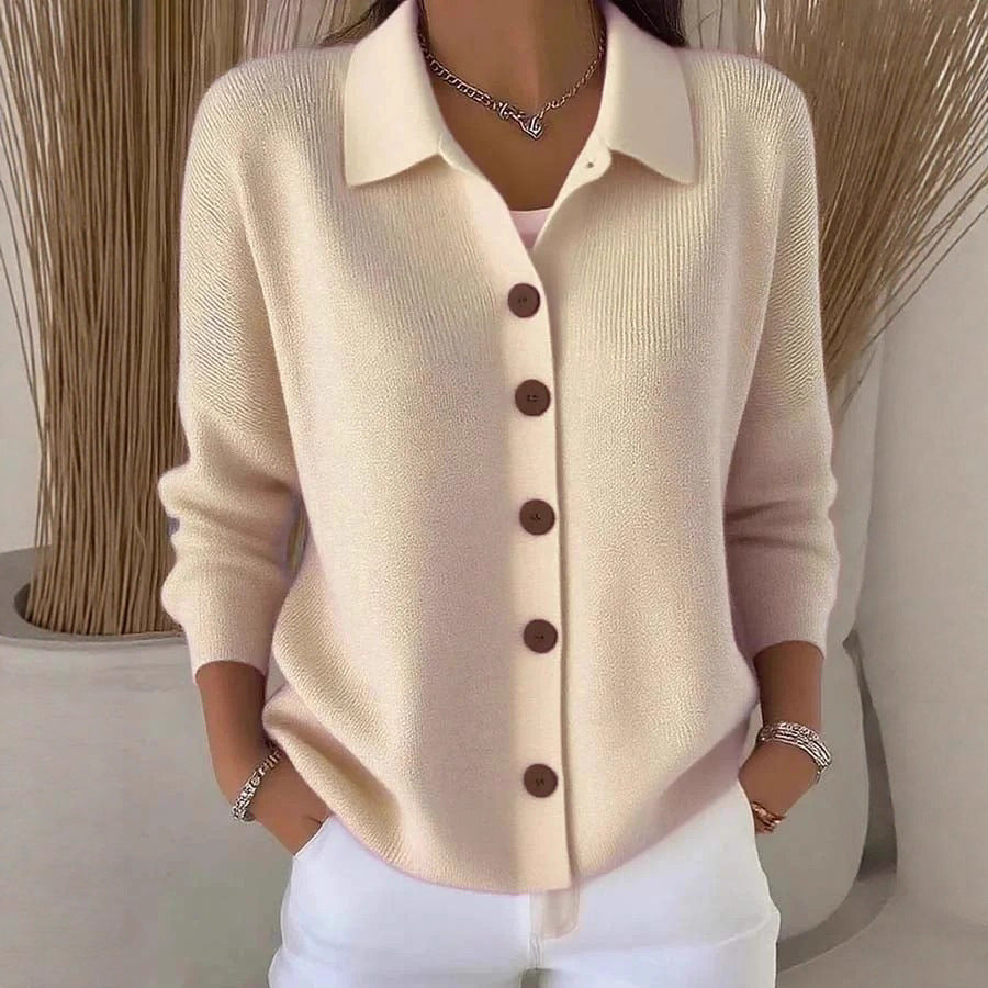 Manteau cardigan en maille boutonné à col à revers pour femme