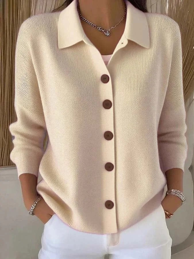 Manteau cardigan en maille boutonné à col à revers pour femme