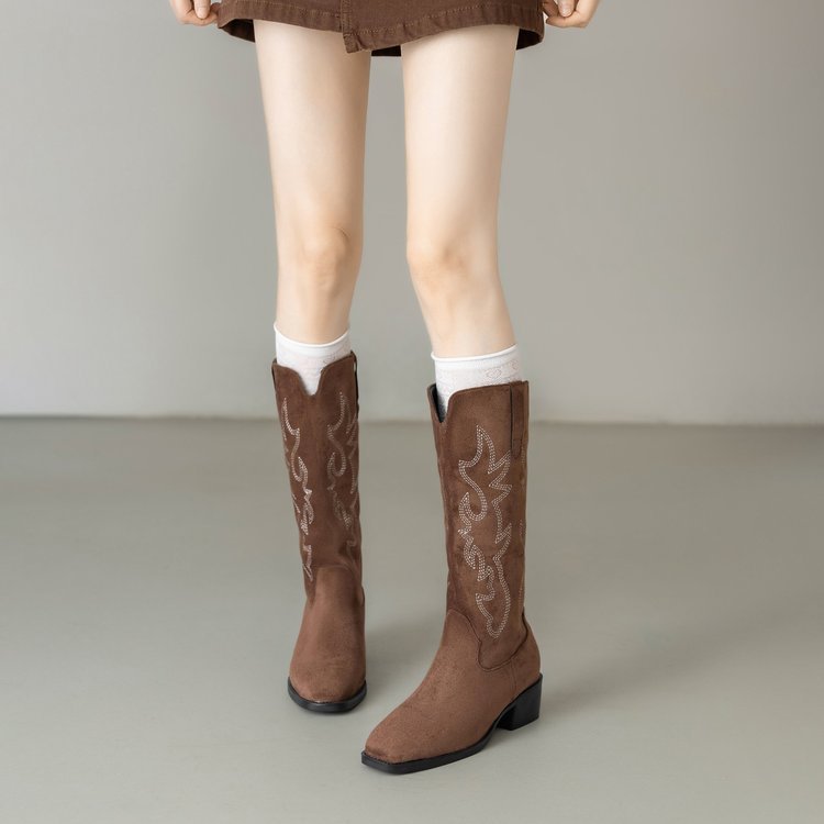 Bottes western style cowboy rétro brodées pour femme