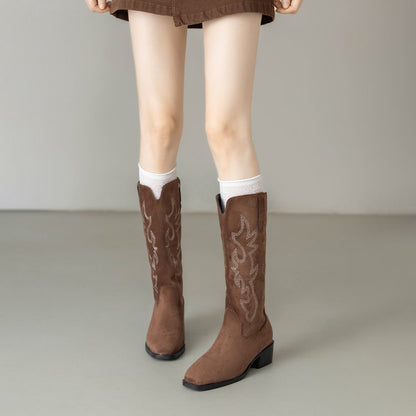 Bottes western style cowboy rétro brodées pour femme