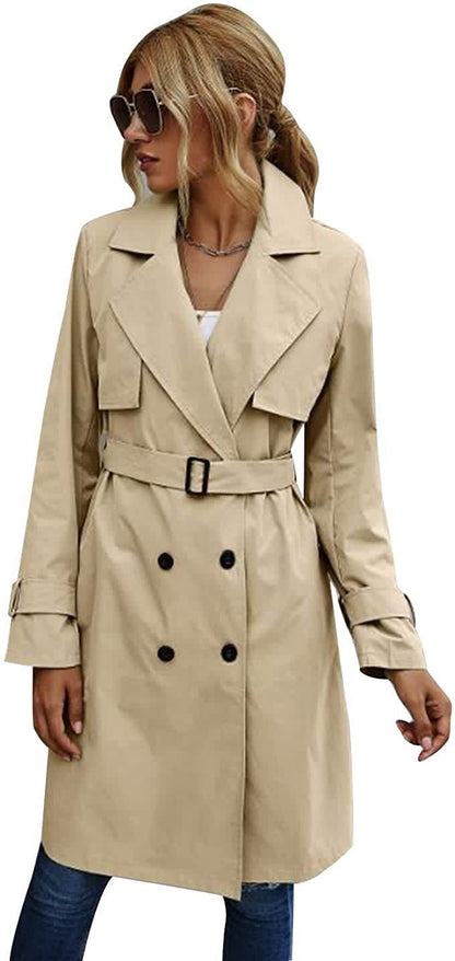 Manteau trench décontracté à double boutonnage pour femme