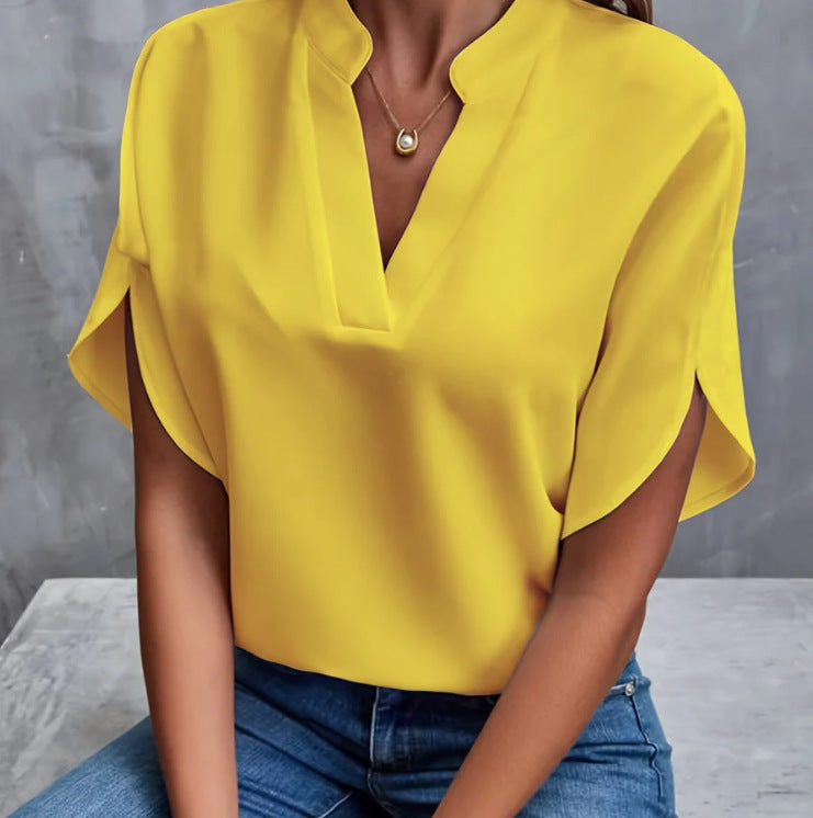 Chemisier manches courtes à motifs en chaine et trame viscose - Serena Chemisier manches courtes à motifs en chaine et trame viscose - Serena