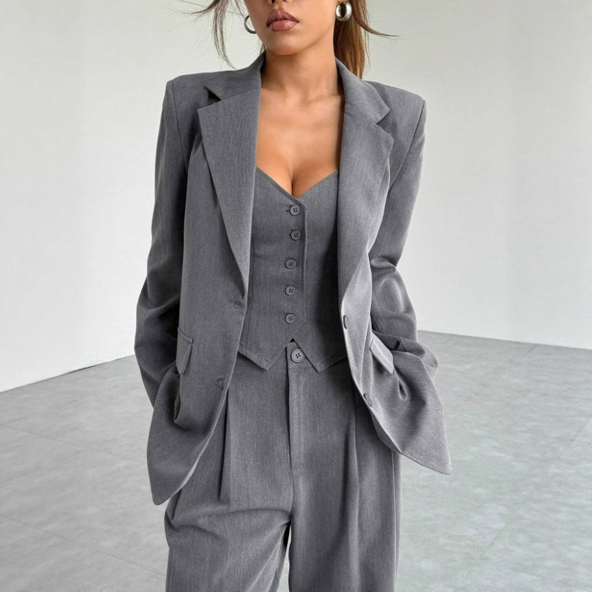 Ensemble tailleur féminin trois pièces à coupe moderne – Style Automne et Hiver