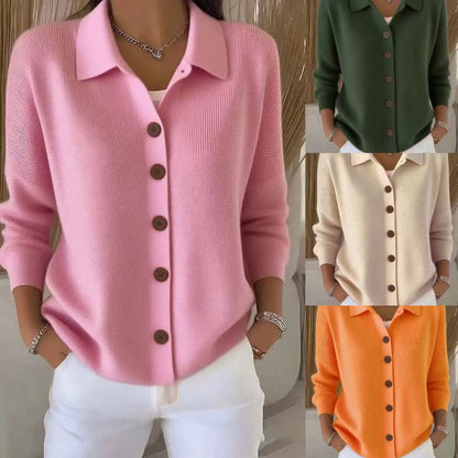 Manteau cardigan en maille boutonné à col à revers pour femme