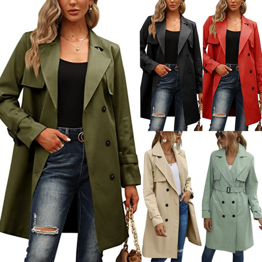 Manteau trench décontracté à double boutonnage pour femme