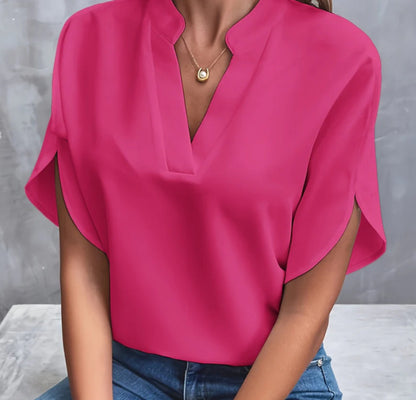 Chemise Femme à Col en V et Manches Courtes