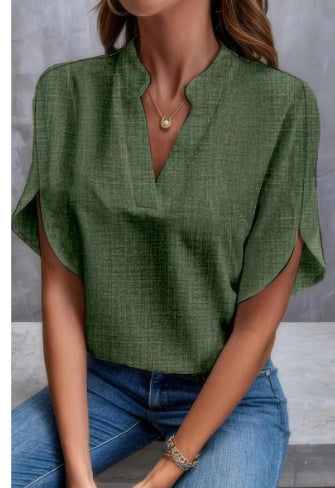 Chemise Femme à Col en V et Manches Courtes