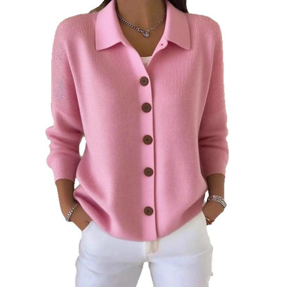 Manteau cardigan en maille boutonné à col à revers pour femme