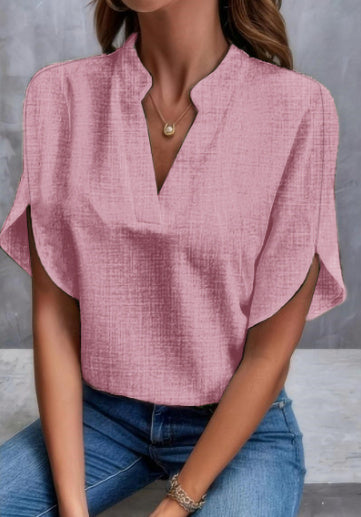 Chemise Femme à Col en V et Manches Courtes