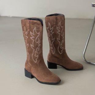 Bottes western style cowboy rétro brodées pour femme