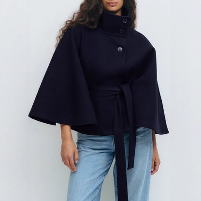 Manteau cape élégante de couleur unie à col montant pour femmes automne