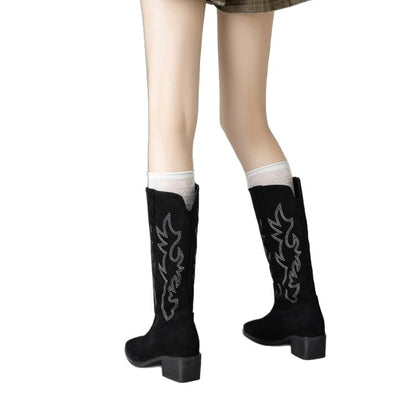 Bottes western style cowboy rétro brodées pour femme