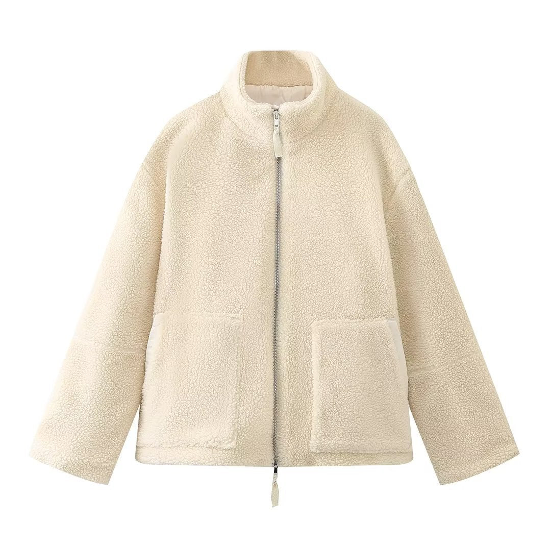 Manteau en laine d'agneau à col roulé pour femmes