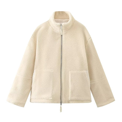 Manteau en laine d'agneau à col roulé pour femmes