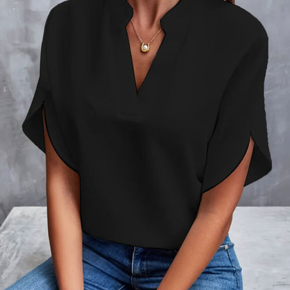 Chemise Femme à Col en V et Manches Courtes