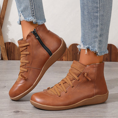 Bottines confort à lacets et fermeture zip pour femme