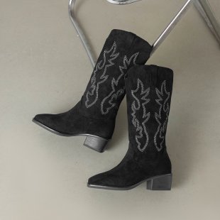 Bottes western style cowboy rétro brodées pour femme