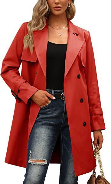 Manteau trench décontracté à double boutonnage pour femme