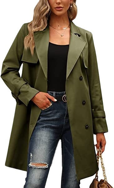 Manteau trench décontracté à double boutonnage pour femme