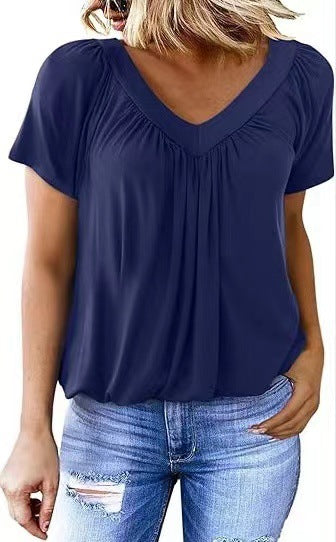 T-shirt Femme à Manches Courtes et Col en V – Style Minimaliste