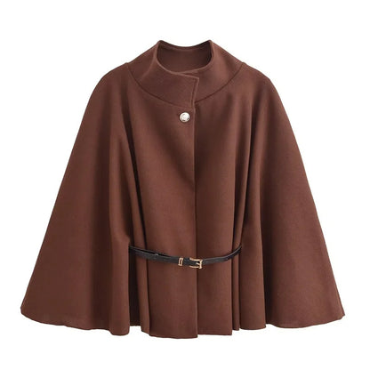 Manteau court élégant à manches larges avec ceinture pour Femme