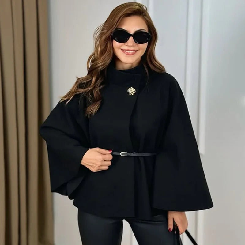 Manteau court élégant à manches larges avec ceinture pour Femme