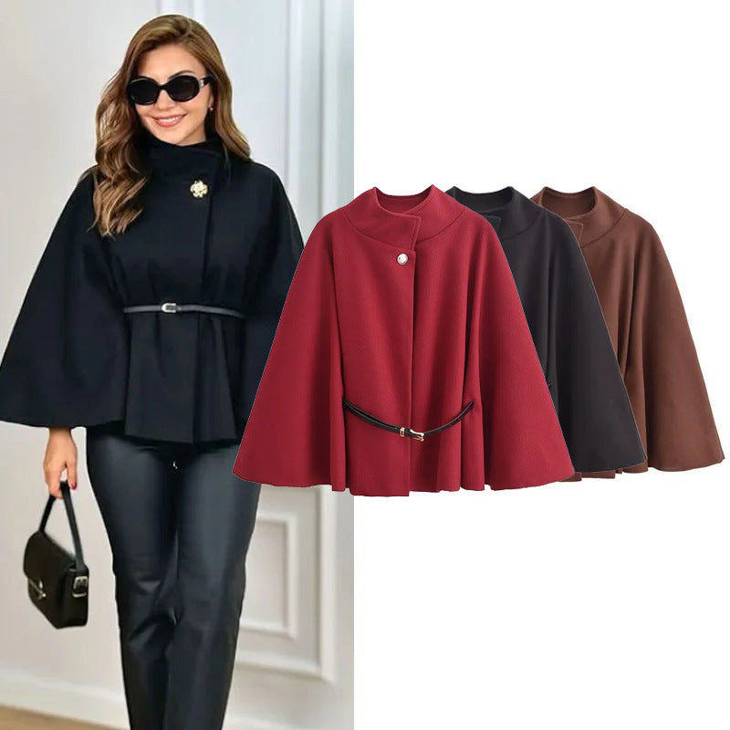 Manteau court élégant à manches larges avec ceinture pour Femme