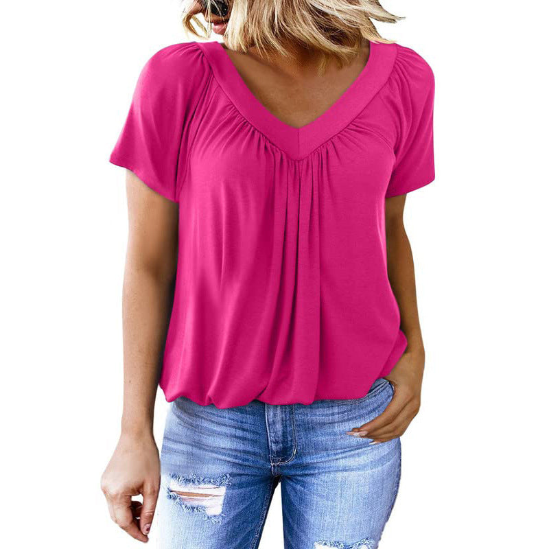 T-shirt Femme à Manches Courtes et Col en V – Style Minimaliste