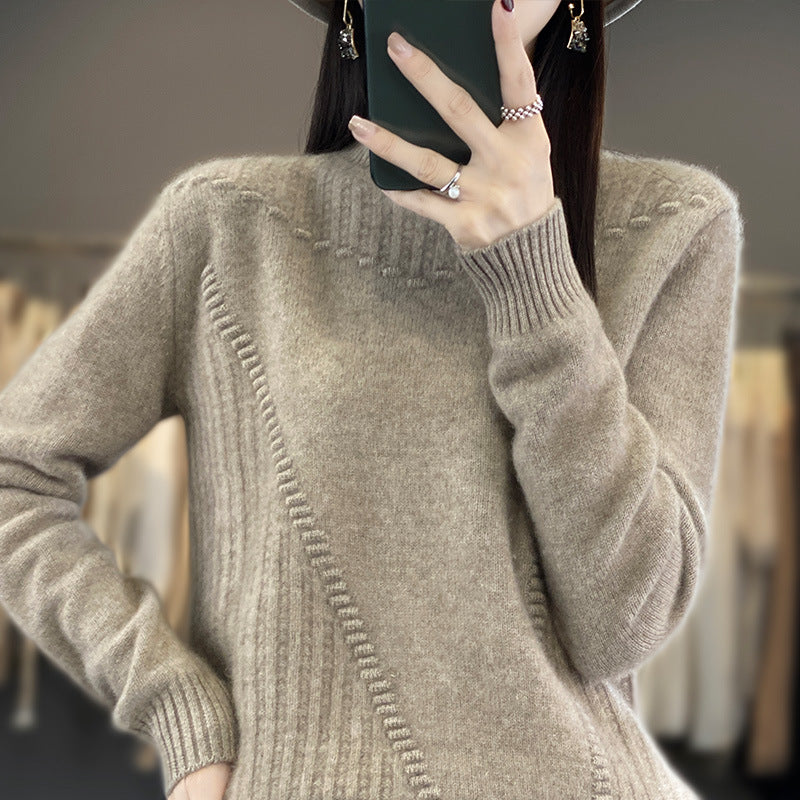 Tricots doux à col montant en maille fine pour femme