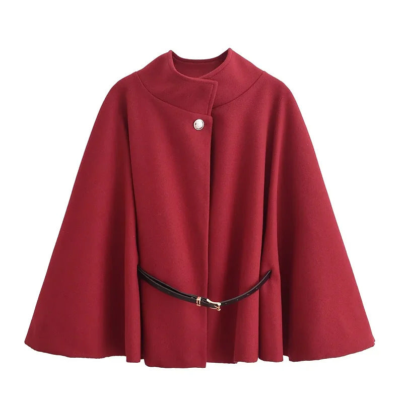 Manteau court élégant à manches larges avec ceinture pour Femme
