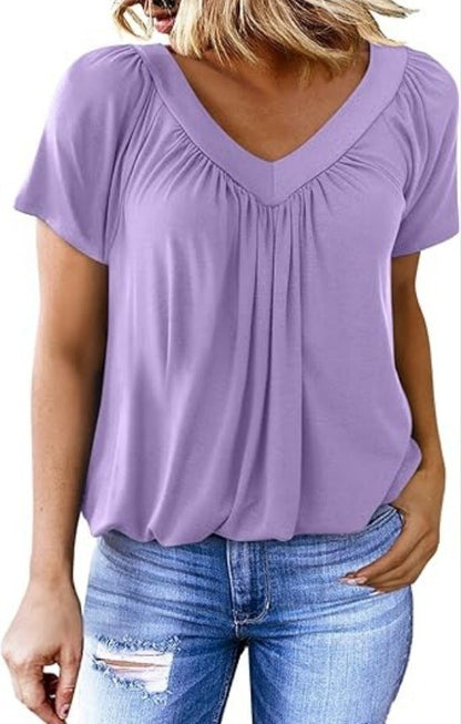 T-shirt Femme à Manches Courtes et Col en V – Style Minimaliste