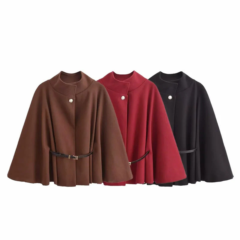 Manteau court élégant à manches larges avec ceinture pour Femme