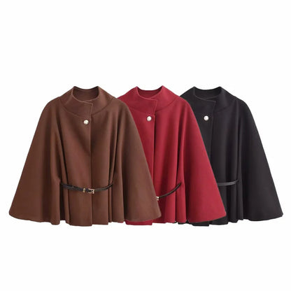 Manteau court élégant à manches larges avec ceinture pour Femme