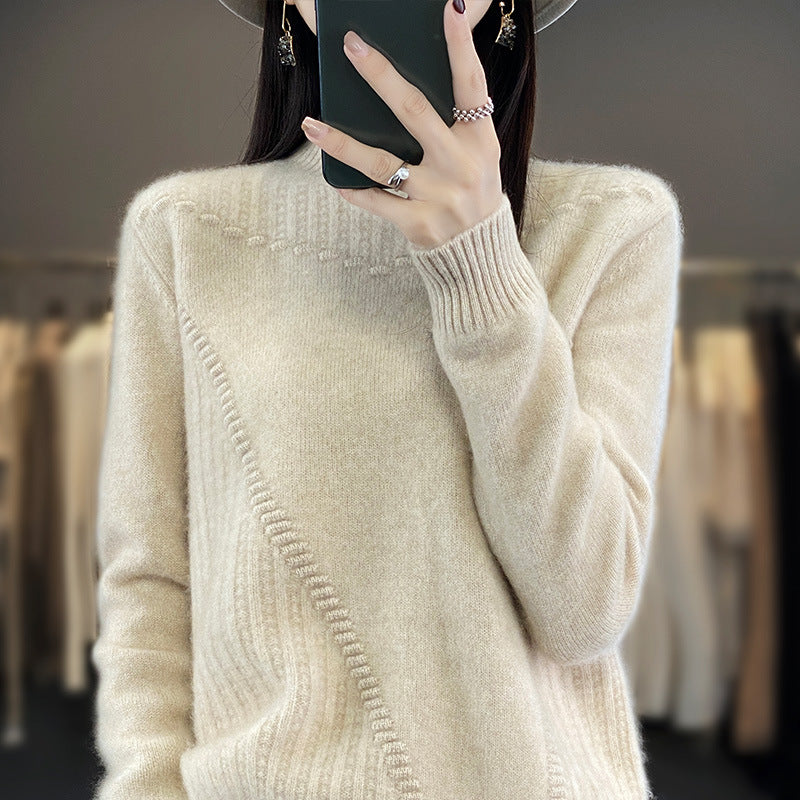 Tricots doux à col montant en maille fine pour femme