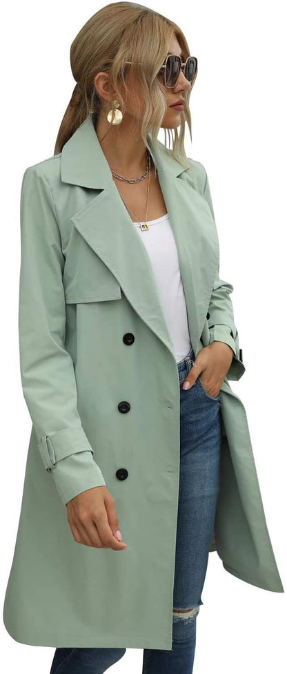 Manteau trench décontracté à double boutonnage pour femme