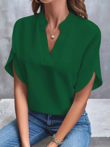 Chemise Femme à Col en V et Manches Courtes