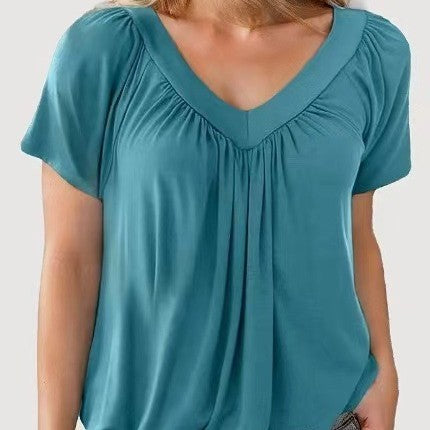 T-shirt Femme à Manches Courtes et Col en V – Style Minimaliste