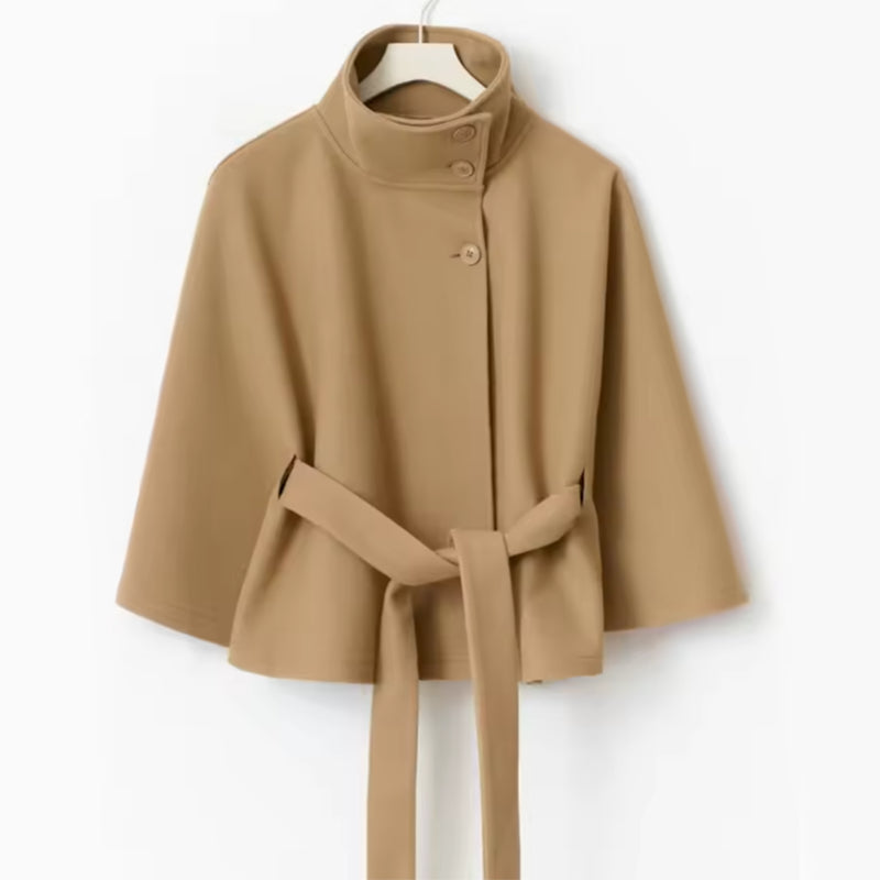 Manteau cape élégante de couleur unie à col montant pour femmes automne