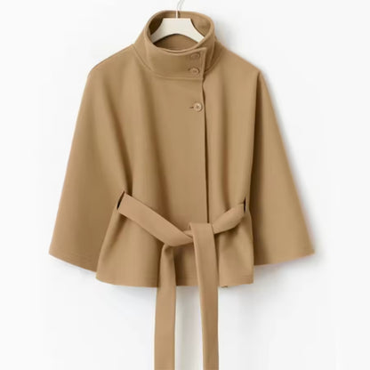 Manteau cape élégante de couleur unie à col montant pour femmes automne