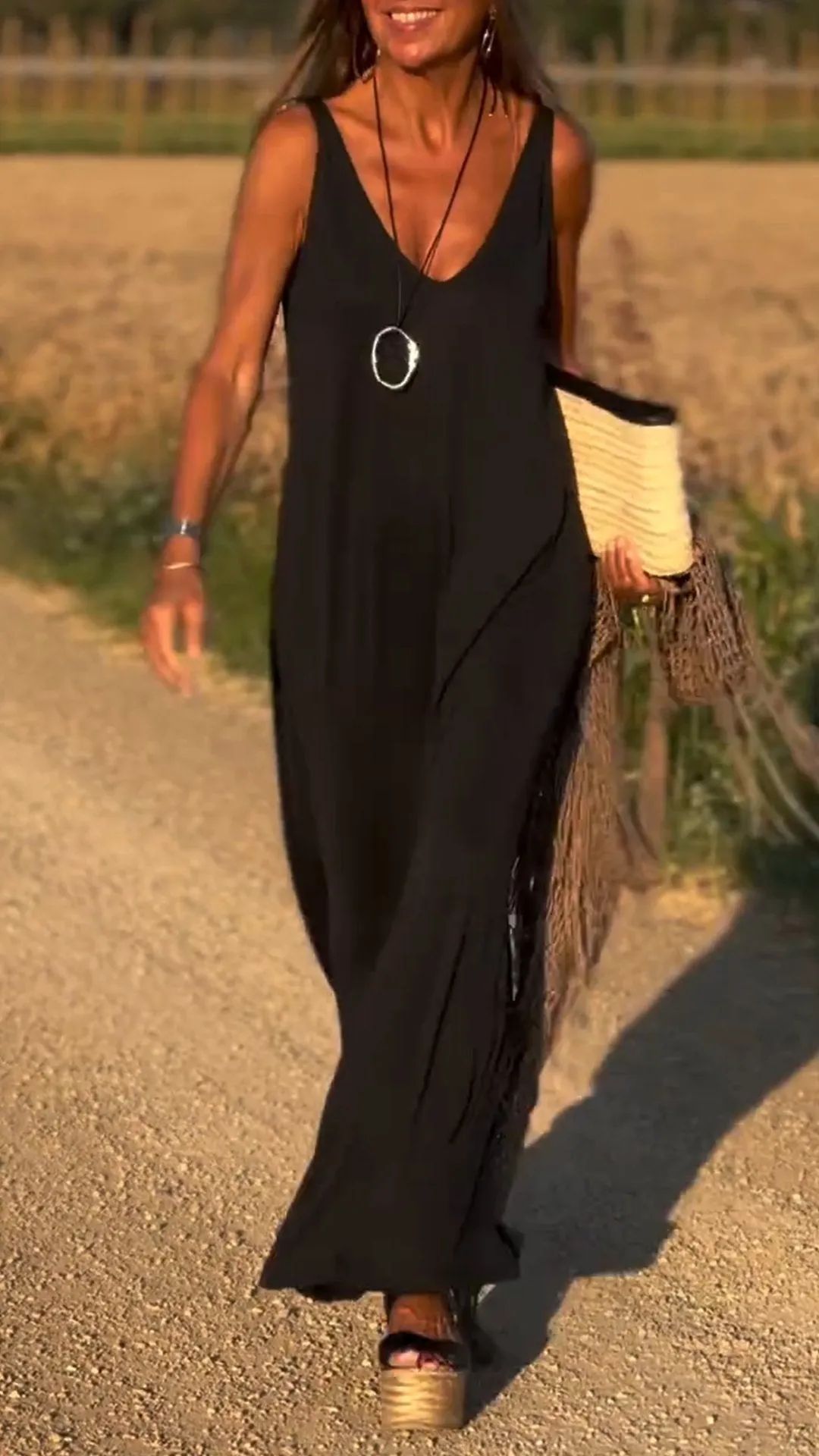 Robe Longue d'Été à Bretelles – Coupe Fluide et Décontractée