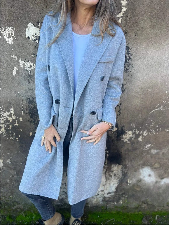 Manteau Long à Double Boutonnage et Revers