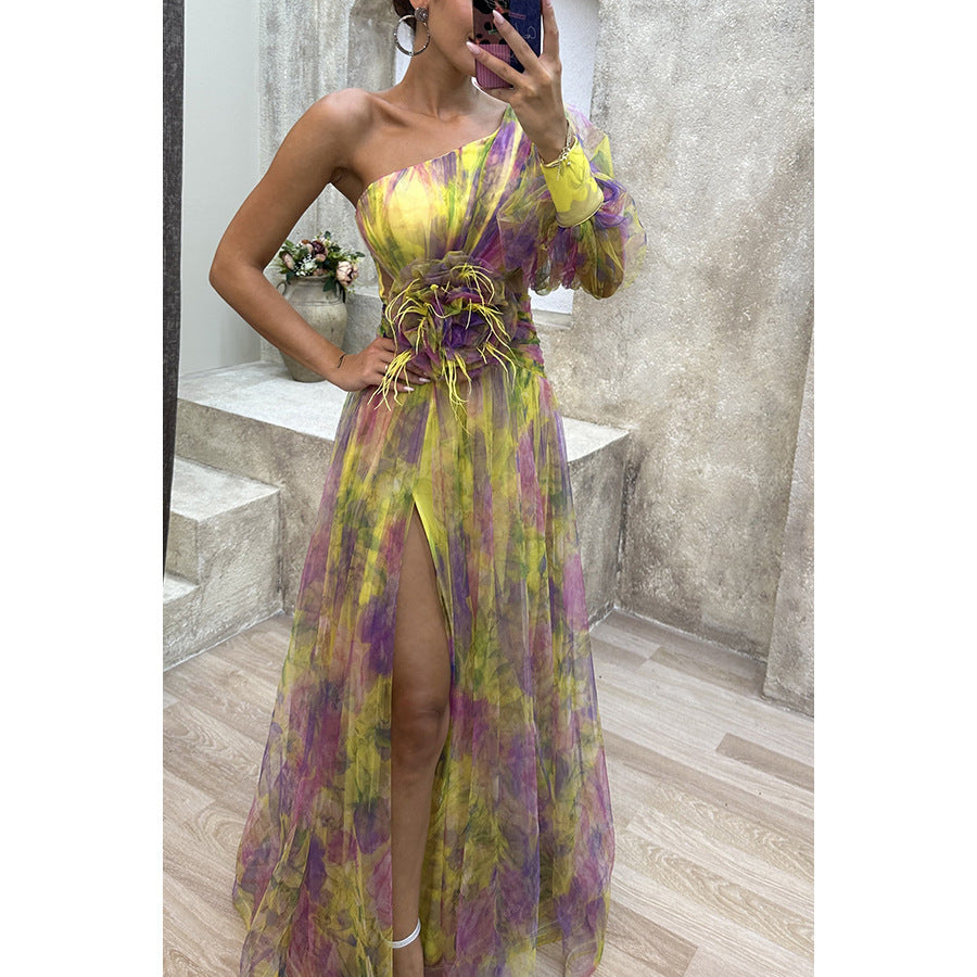 Robe longue élégante asymétrique à une manche