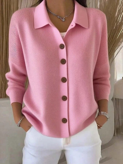 Manteau cardigan en maille boutonné à col à revers pour femme