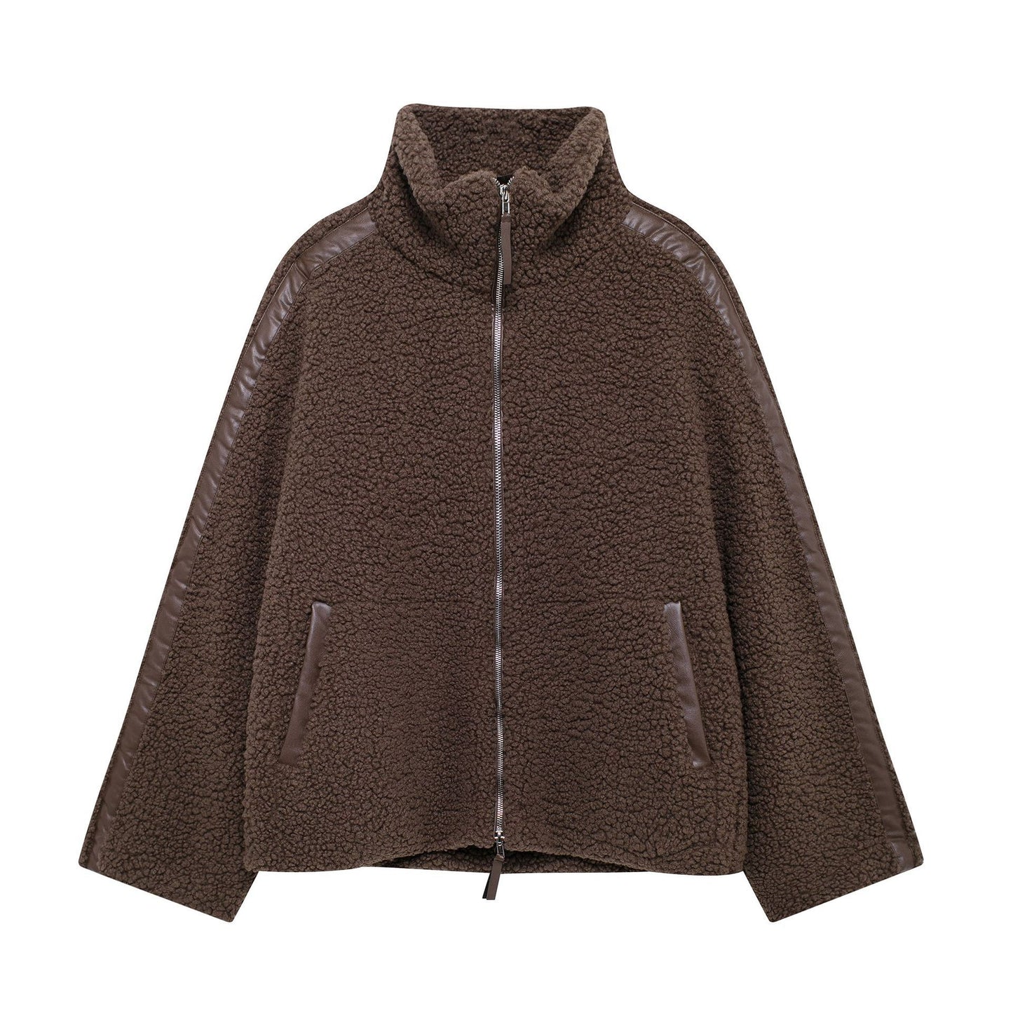 Manteau en laine d'agneau à col roulé pour femmes
