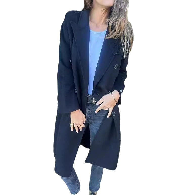 Manteau Long à Double Boutonnage et Revers