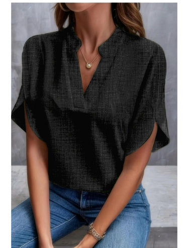 Chemise Femme à Col en V et Manches Courtes