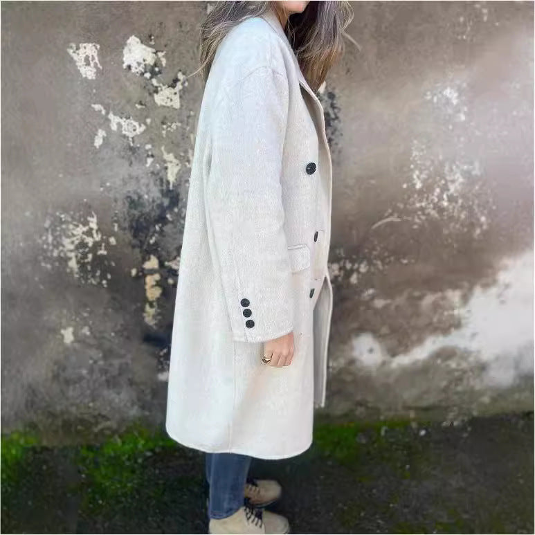 Manteau Long à Double Boutonnage et Revers